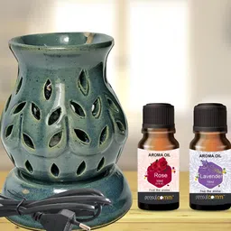 PEEPALCOMM Green 3 Pieces Ceramic Electric Diffuser With Rose & Lavender Oils - 10 ml Each-23