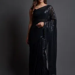 GAVUBAA Black Pure Georgette Leheriya Sarees-picture-47