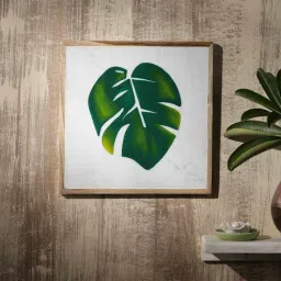 posh n plush White Wood And Marble Big Leaf Hand Painted Wall Accent-picture-8