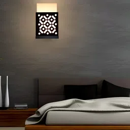 Gojeeva Black Wood Square Shaped Textured Contemporary Wall Lamp-picture-57