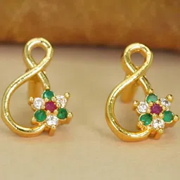 Anouk Floral Gold-Plated American Diamond Studs Earrings-image-98