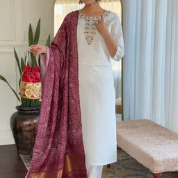 KALINI Ethnic Motifs Yoke Design Round Neck Kurta with Trousers & Dupatta-picture-50