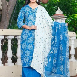 shivanya  handicrafts Shivanya Handicrafts Women Floral Printed Pure Cotton Kurta with Trousers & Dupatta-picture-31