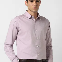 V Dot Spread Collar Long Sleeves Slim Fit Formal Cotton Shirt-image-7