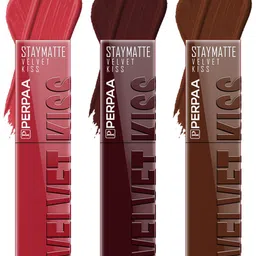 PERPAA Set of 3 Velvet Kiss Waterproof Matte Liquid Lipstick -3.5 ml Each -Shades 01-02-07-80