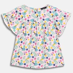 Allen Solly Junior Girls Tropical Printed Flutter Sleeve A-Line Top-picture-40