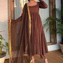 TWINS LADY Round Neck Gotta Patti Pure Cotton Anarkali Kurta With Trousers & Dupatta-picture-11