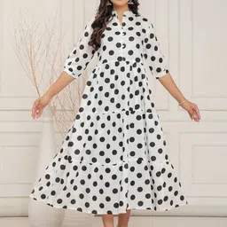 JAHIDA COMFORT WITH STYLE Women Polka Dots Printed Fit-Flare Midi Dress-image-99