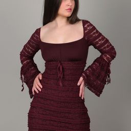 iki chic Flared Sleeve Bodycon Mini Dress-image-44