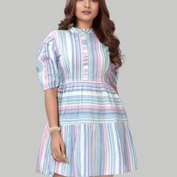 ZELZIS Women Stripe Fit & Flare Party Wear Cotton Dress-picture-23
