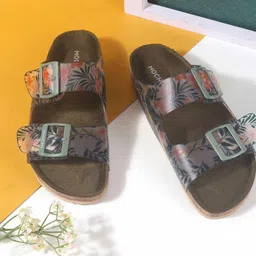 Mochi Women Printed Open Toe Flats with Bows-43