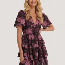 DressBerry Women Floral Flutter Sleeve Georgette Fit & Flare Mini Dress-image-51