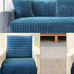 Stylista Blue Polyester Sofa Cover With Arms-image-29