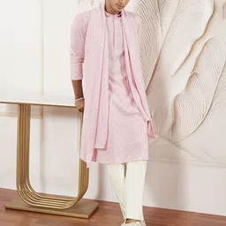 VASTRAMAY Men Floral Embroidered Regular Sequinned Kurta with Pyjamas & With Dupatta-16