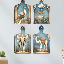 ArtVibes Blue & White 4 Pieces Madhubani Printed Wooden Wall Hangings-image-81