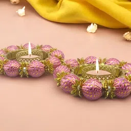 GADINFASHION Gold-Toned & Pink 2 Pieces Candle Metal Holder-picture-48