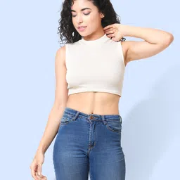 CareDone Women Cotton Choker Neck Sleeveless Crop Top-image-43