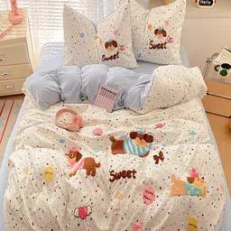JC HOME Blue & Brown Cartoon Characters Polycotton 3 Piece Single Regular Bedding Set-image-14