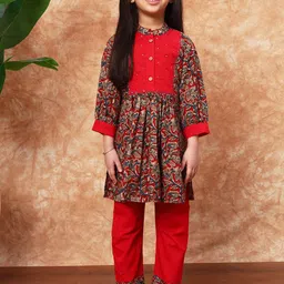 Readiprint Fashions Girls Floral Printed Pleated Pure Cotton A-Line Kurta with Palazzos-picture-31