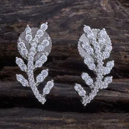 Kushal's Fashion Jewellery Rhodium-Plated Cubic Zirconia Leaf Shaped Studs-image-38