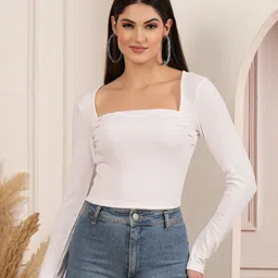 aayu Women Square Neck Fitted Crop Top-image-62