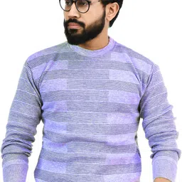 manra Men Striped Round Neck Blue Sweater-picture-15