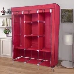 8 Shelves 3 Door Fancy for Clothes Racks with Zip Door Cover & Side Pockets Carbon Steel Collapsible Wardrobe-image-16