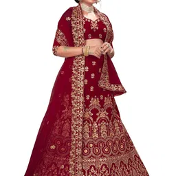MANVAA Embroidered Thread Work Semi-Stitched Lehenga & Unstitched Blouse With Dupatta image 3