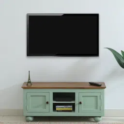 mudramark from pepperfry Joaquin Mango Wood TV Unit In Canary Green Finish-picture-2