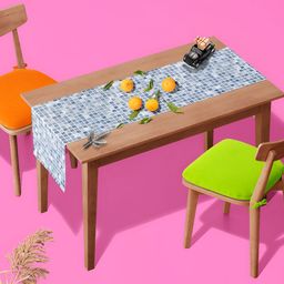 ArtzFolio Grey & Blue Checked  Printed Dining Centre Table Runner image 2