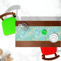 ArtzFolio White & Blue Digital Printed Table Runner image 1