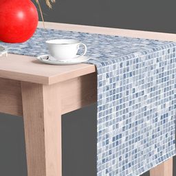 ArtzFolio Grey & Blue Checked  Printed Dining Centre Table Runner image 1