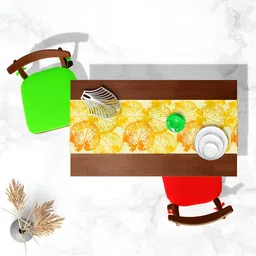 ArtzFolio Cream Colored & Yellow Digital Printed Table Runner image 2