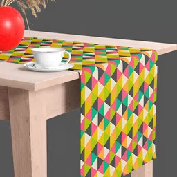 ArtzFolio White & Red Geometric Printed Velvet Table Runner image 2