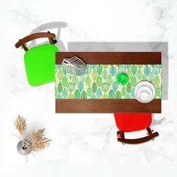 ArtzFolio Cream Colored & Green Digital Printed Table Runner image 3