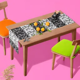 ArtzFolio Black & White Geometric-Printed Edge To Edge Table Runner image 3
