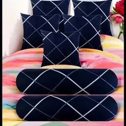 urmila creation 5 Cushion 2 Bolster Microfibre Stripes Bolster Pack of 7-picture-43