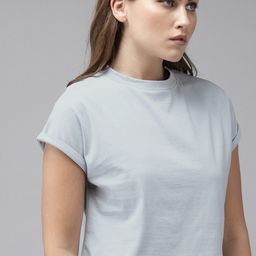 roadster Women Solid Round Neck Pure Cotton Blue T-Shirt-picture-13