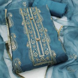 SAINOOR Paisley Embroidered Sequinned Pure Cotton Semi-Stitched Dress Material-image-57