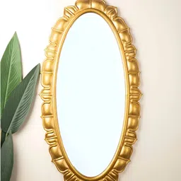 FREEDOM TREE Moon Flower Gold Toned Oval Shaped Metal And Glass Wall Mirror-13