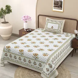 Myntra Elegant Homes White & Brown Floral Cotton 300 TC Single Bedsheet Set 2.29m x 1.52m-image-50