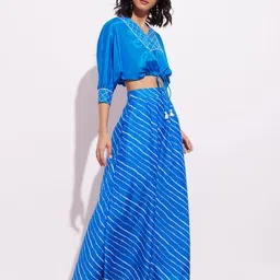 Pink Fort Embroidered V-Neck Top With Skirt-58