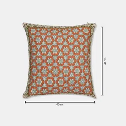 Fabindia Khus Orange Colored & White Floral Printed Cotton Square Cushion Cover-image-67