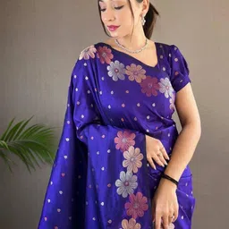 Sita Blue Silk Blend Woven Design Sarees-picture-4