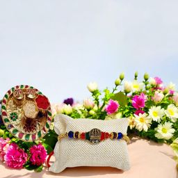 Vrinde Shiv damru Designe Thread Rakhi With Greeting card & Roli-image-55