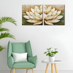 OLIVE TREE White & Brown 2 Pieces Floral Wooden & Canvas Wall Arts-image-67