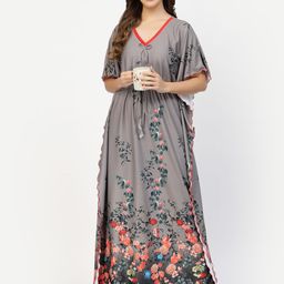CHUI MUI Women Floral Printed V-neck Kaftan Maxi Nightdress-picture-47