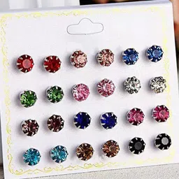 Shivarth Set Of 12 Artificial Stones Studded Circular Studs-6