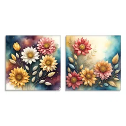 RANDOM Red & Blue 2 Pieces Canvas Floral Wall Paintings-2