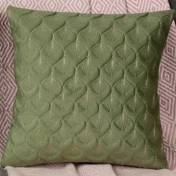 Green Color Feather Design, 1 Piece Velvet Cushion Cover-3